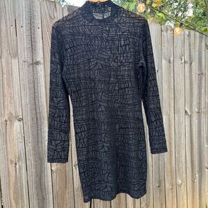 SHEIN Black Textured Sheer Long Sleeve Dress size XL / US 12